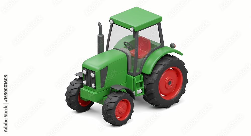 Obraz premium Green Tractor Model on White Background