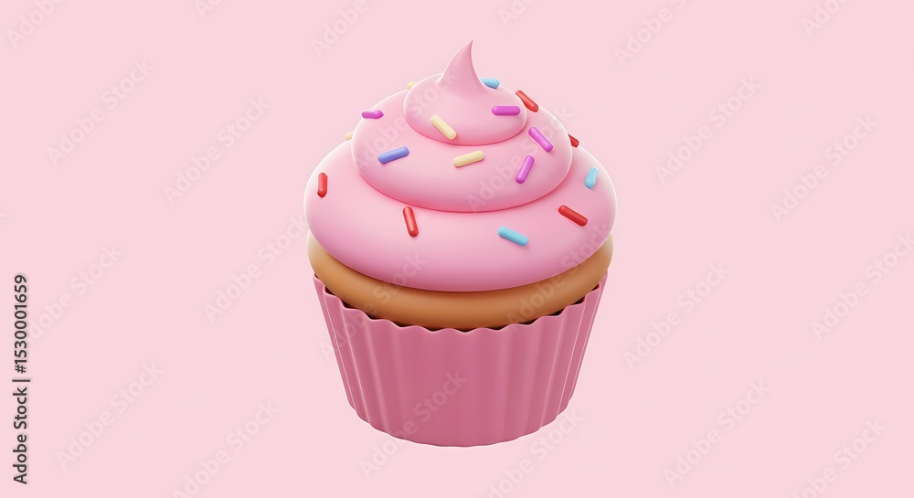 Pink Frosted Cupcake with Sprinkles Pink Frosted Cupcake with Sprinkles