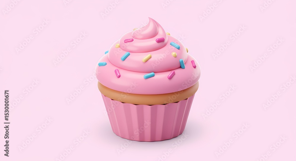 Pink Frosted Cupcake with Sprinkles on a Pink Background Pink Frosted Cupcake with Sprinkles on a Pink Background