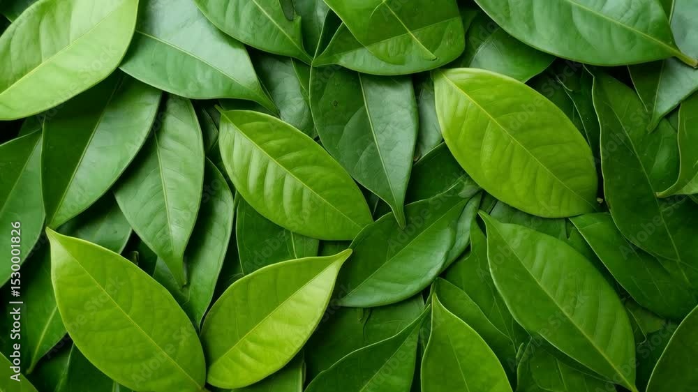 Fresh green foliage leaves arrangement full-frame providing a vibrant natural aesthetic appeal and botanical textures detail Fresh green foliage leaves arrangement full-frame providing a vibrant natural aesthetic appeal and botanical textures detail