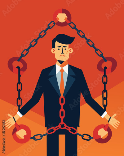 Every time he od his mouth another link in the chains of his lies and deceit was added.. Vector illustration