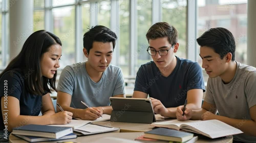 Diverse students collaborate outdoors sunlight brightens their teamwork laptops open for learning joy Diverse students collaborate outdoors sunlight brightens their teamwork laptops open for learning joy