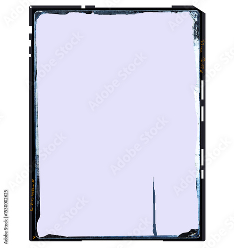 vintage 4x5 inch medium format camera sheet film,empty frame for pictures,flat lay. Comeback of analog film photography concept, free copy space,white background.
