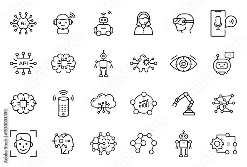 Line icons representing artificial intelligence and robotics concepts  