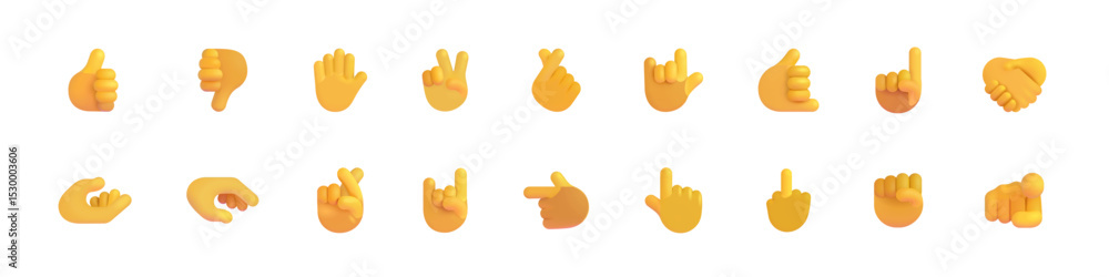 Fototapeta premium Hand gestures 3d icons vector set. Realistic hand signal collection