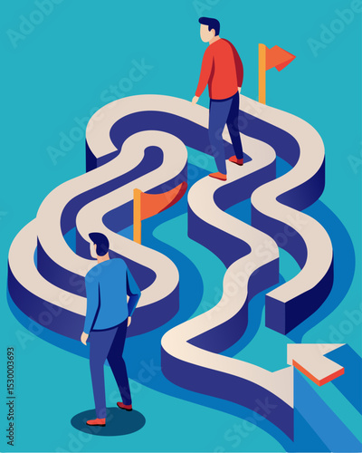 The person discovers that the mind maze is constantly evolving new paths and obstacles appearing at every turn making it impossible to find a way to the exit.. Vector illustration
