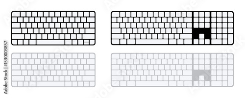 Computer keyboard blank buttons vector collection. Flat keyboard mockup set with empty keys