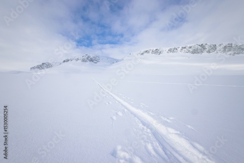 A single ski track in the high Norwegian  Mountains