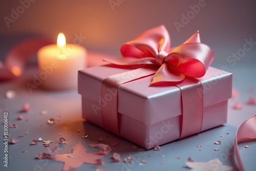 Luxurious gifts; satin bows, candlelight glow , mood, gift, gift wrapping
