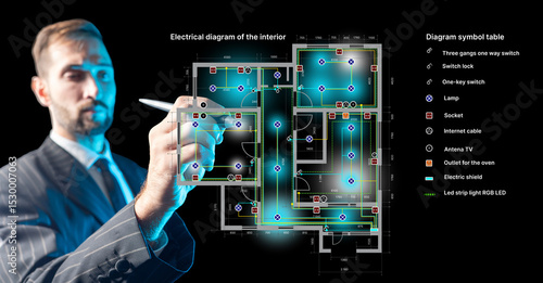Engineer in suit analyzes s...