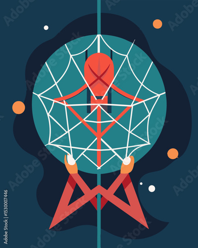 The sticky strands of the stress web cling on tightly making it difficult to break free and find peace of mind.. Vector illustration