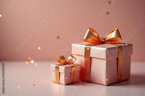 Sparkling gift boxes, gold accents, soft lighting, luxury, soft