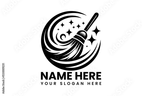 Tableau sur toile Minimalist black silhouette broom with sparkling circular sweep effect represent