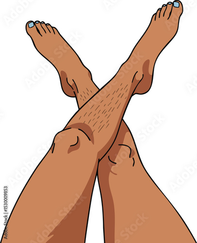 Crossed legs with brown skin tone and painted toenails in relaxed pose vector illustration 