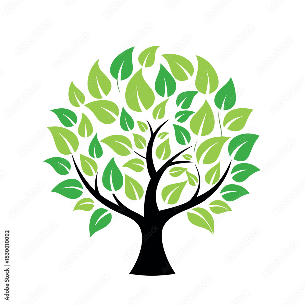 Fototapeta premium Tree with Eco Leaves Forming a Globe – Line Art Vector Icon
