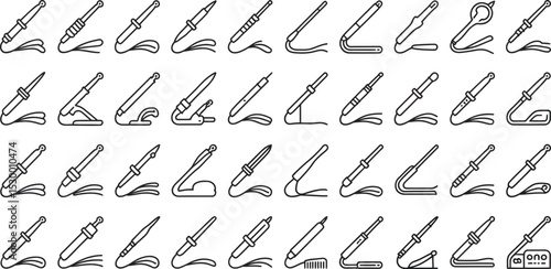 Soldering Iron Icons Black Line Art Set black and white