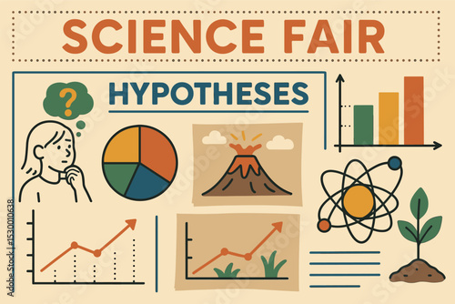 Science Fair Illustration. Vector illustration of science fair poster with illustrated hypotheses, color graphs, and handmade