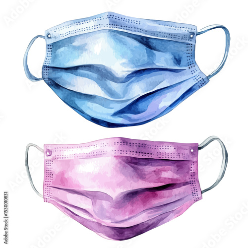Face Masks, watercolor illustration vector, isolated on a white background.