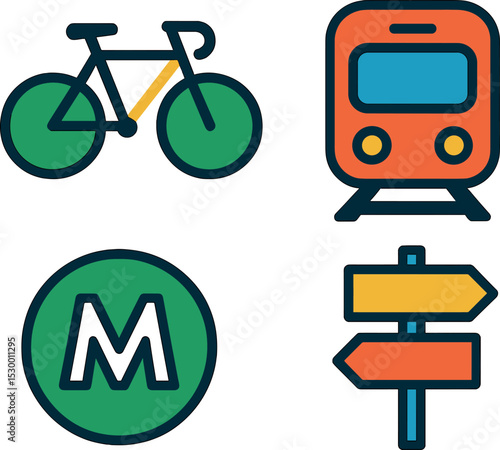 Wallpaper Mural Sustainable Transit Icons. Isometric flat vector illustration of a green public transit campaign poster with bicycle + metro Torontodigital.ca