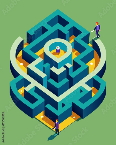 The maze seems to never end with new challenges and obstacles constantly appearing to impede the individuals progress.. Vector illustration