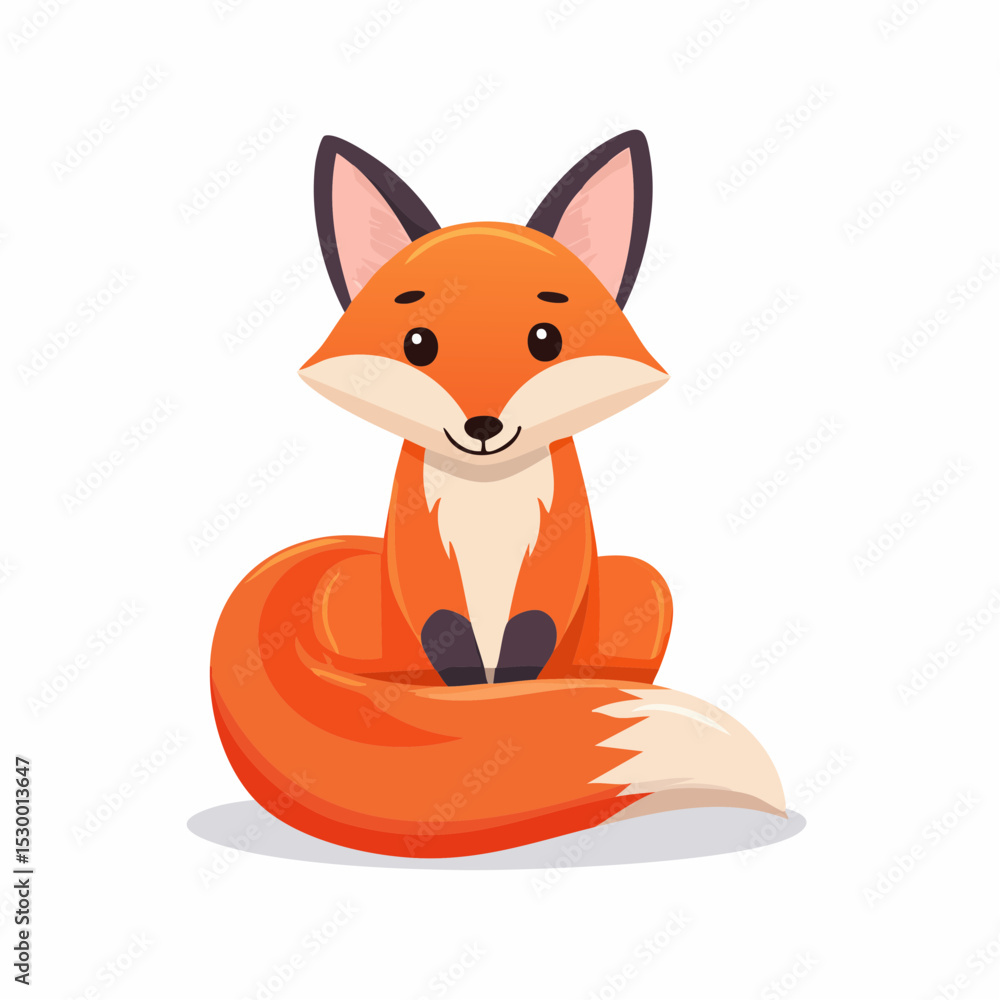 Obraz premium Illustration of a cartoon fox sitting with its tail curled around its body