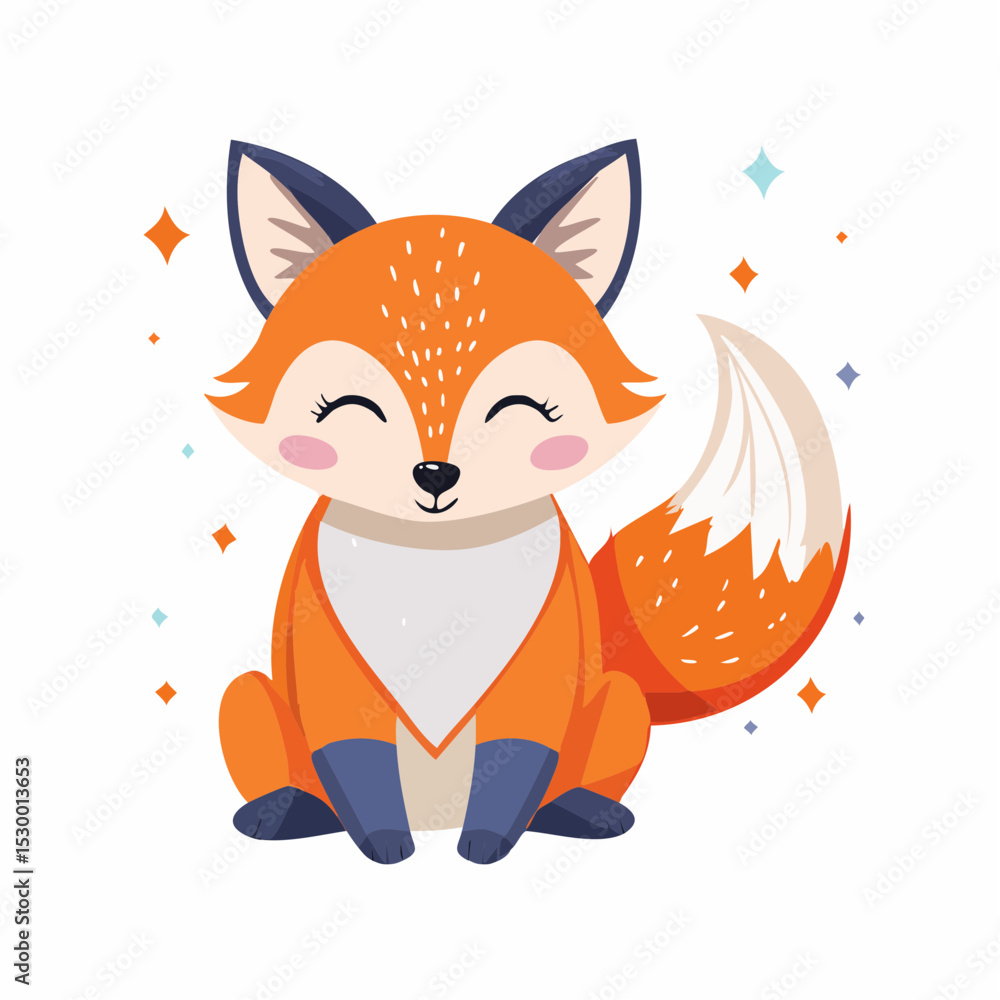 Obraz premium Illustration of a cartoon fox with orange fur and a white belly sitting down