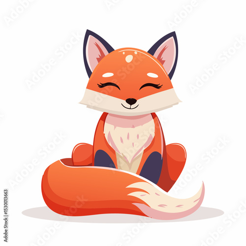 Illustration of a cartoon fox sitting with closed eyes and a bushy tail curled