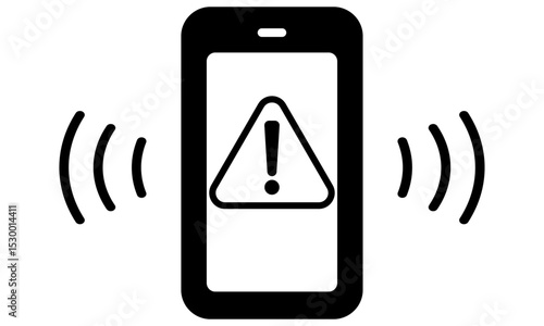スマートフォンの警告通知アイコンと注意マークのモノクロイラスト