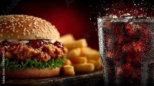Crispy Fried Chicken Sandwich French Fries and Soda Combo Meal
