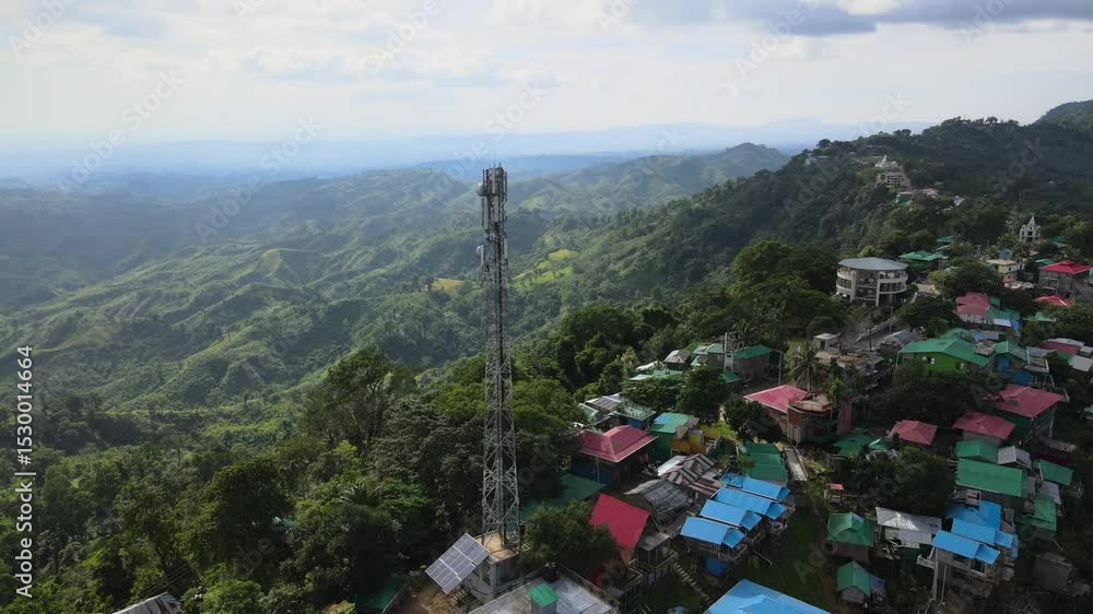 Aerial View of Mobile Network Tower Amidst Lush Hills in Sajek, Bangladesh