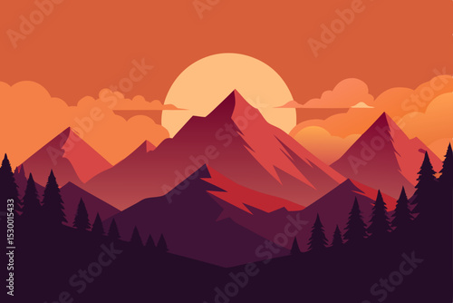 Golden sun kisses the mountain peaks at dawn and dusk, painting the sky with vibrant hues across a serene natural landscape