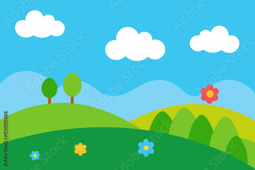 summer landscape with trees and clouds