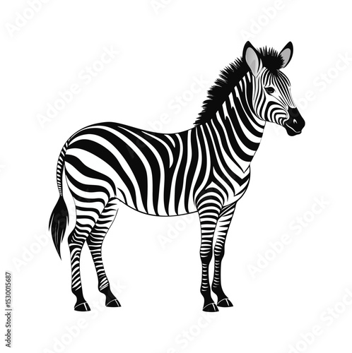 Black and White Zebra Illustration on White Background