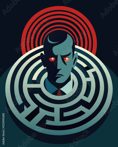 The darkness of the maze is a reflection of the individuals inner turmoil and the manipulation they are subjected to ping them in a selfperpetuating cycle.. Vector illustration