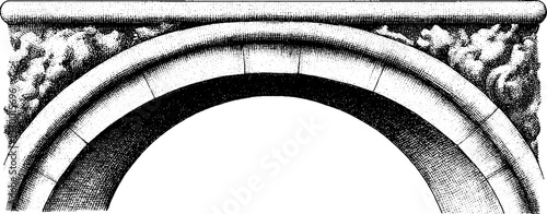 Dotwork style arched aqueduct vault segment design for tattoo art