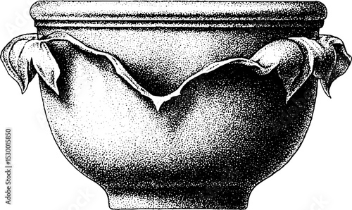 Artisan wabi sabi tea bowl with organic irregularities in ink style for design and decor
