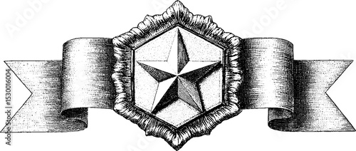 Recognition badge with ribbon and star design for awards and achievement