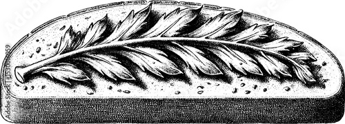 Vintage banana bread slice with nut topping and crumb texture design