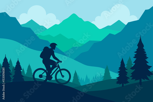 Woman cycling her mountain bike against a sunset sky, a dynamic outdoor adventure