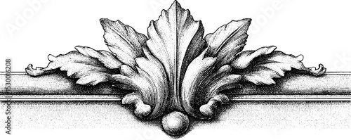 Elegant baroque cartouche ornament with intricate dotwork scrolls