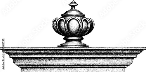 Baroque balustrade segment with urn finial in dotwork style for architectural design