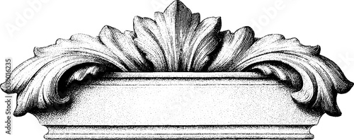 Baroque cartouche ornament with scrolls dotwork design for decorative art and architecture