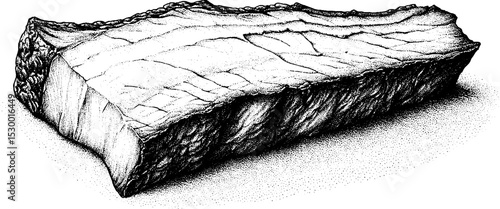 Detailed dotwork of sliced beef brisket with smoke rings for culinary and tattoo art inspiration