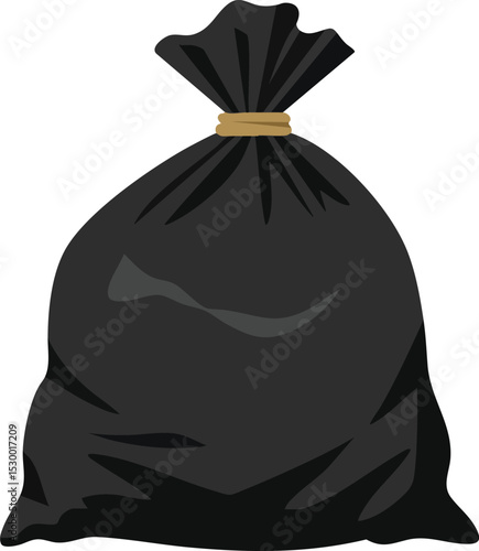 Black garbage bag tied at the top vector illustration for waste management and disposal concept
