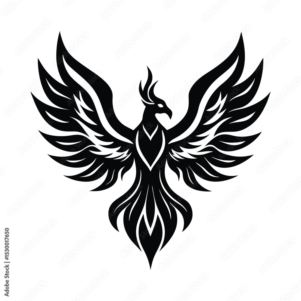 Obraz premium Phoenix Rising with Wide Fiery Wings vector illustration