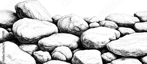 Detailed cobblestone pavement with irregular stones in dotwork art style