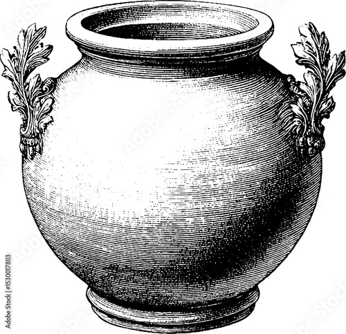 Colonial american stoneware crock with cobalt decoration for historical design and decor