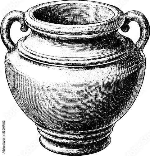 Colonial american stoneware crock with cobalt decoration for historical design and print