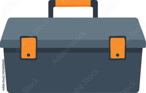 Toolbox with orange handle and latches for tool storage and organization vector illustration