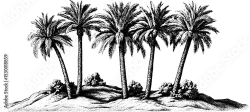 Serene desert oasis with date palms and cultivated garden for nature decor